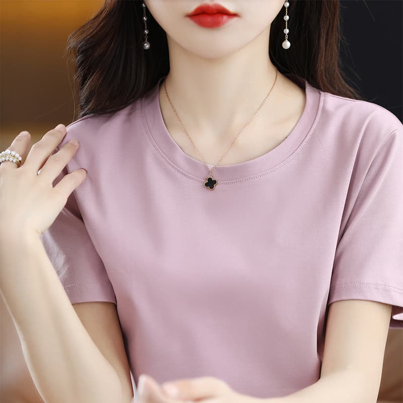 80s Mercerized Cotton Short Sleeve T-Shirt Women's Base Layer Drop Shipping Summer Inner Top Combed Cotton T-Shirt Women