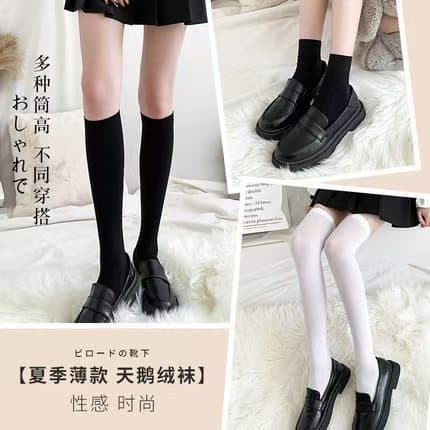 Spring and Summer White Socks for Women, Mid-Calf Socks, JK Over-the-Knee Stockings, Pure Desire JK School Style Thin Women's Socks
