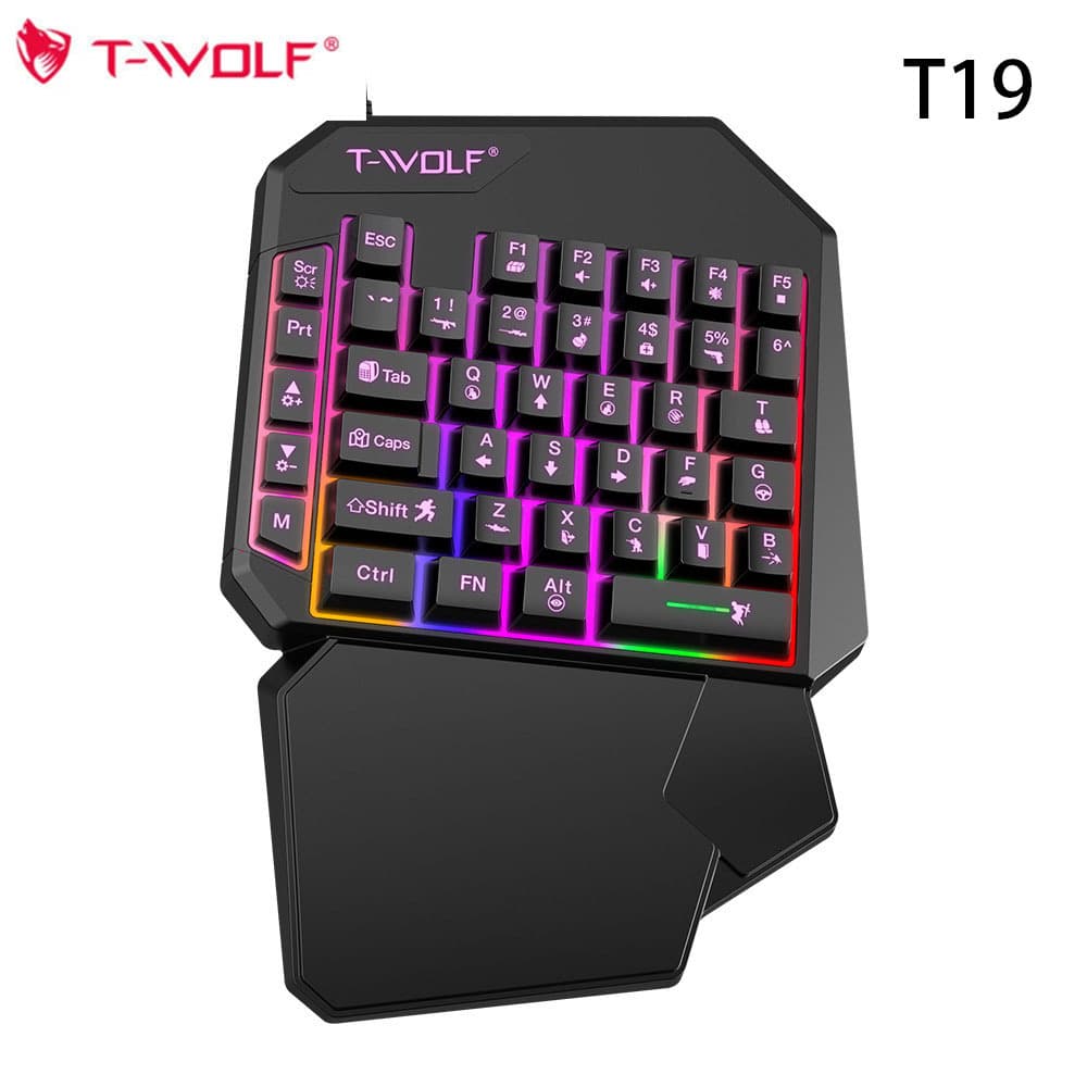 T-WOLF T19 One-Handed Keyboard Set for Mobile Gaming PUBG Left-Hand Mini Keyboard Wholesale
