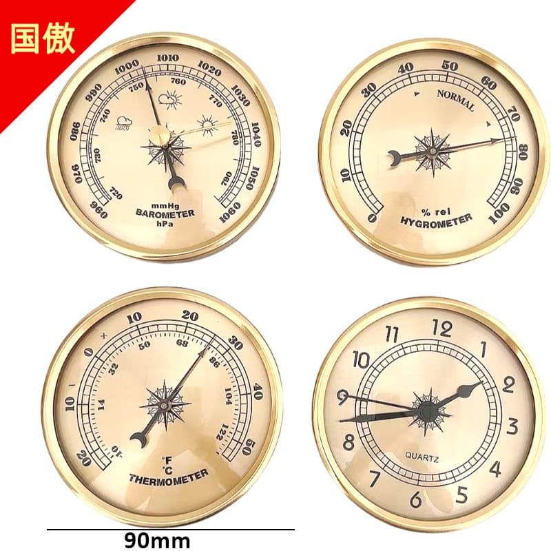 90mm Barometer/Thermometer/Hygrometer - Flush-mounted Mechanical Aneroid Metallic Bellows Atmospheric Pressure Gauge