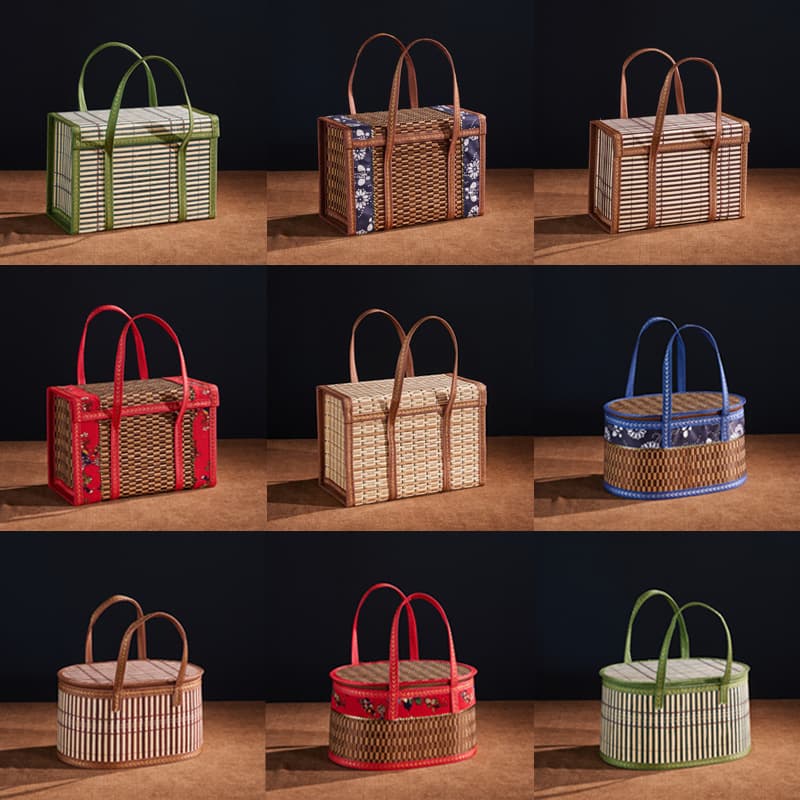 Bamboo basket hand-held basket, zongzi, fruit, mooncake, hairy crab gift box, foldable high-end bamboo woven outer packaging box