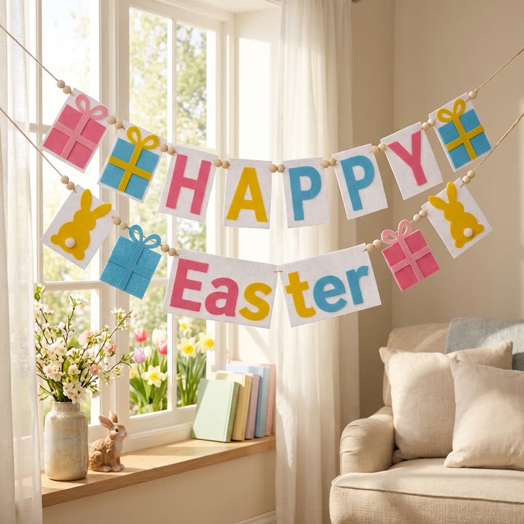 Cross-border Supply Felt Banner Gift Set Happy Easter Letter Pennant Fireplace Decoration