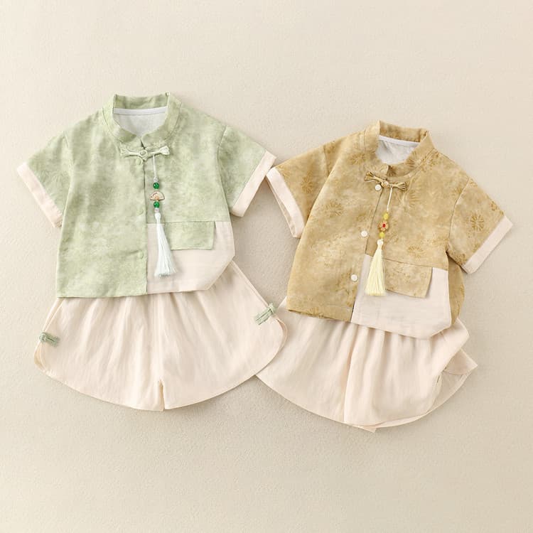 Summer baby boy short-sleeved shorts split suit summer thin short-sleeved Hanfu Chinese style two-piece suit