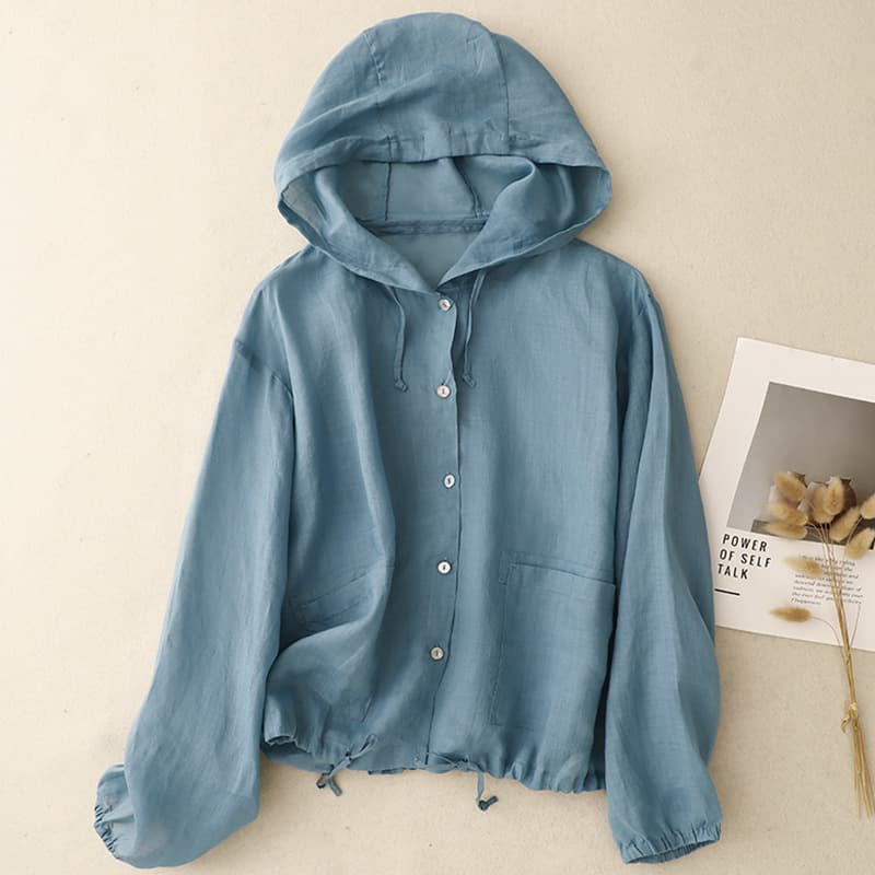 Real photos of 2026 Summer New Style Cotton Linen Plus Size Hooded Loose Long Sleeve Breathable Sun Protection Jacket/Air Conditioning Shirt