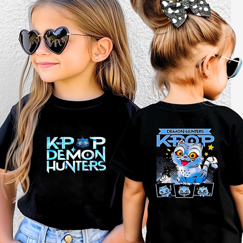 Kpop Witch Hunter Girl Group Double-Sided Print T-Shirt Pure Cotton Round Neck Short Sleeve Children's Clothing Cross-Border Hot Sale 0925-7