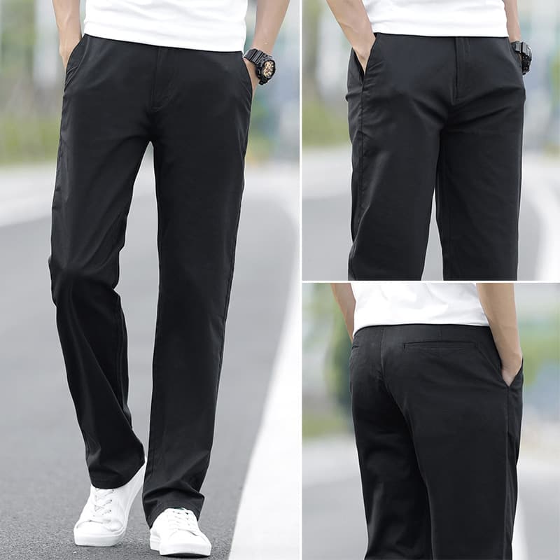 Premium Casual Pants for Men, Pure Cotton Loose Straight-Leg Comfortable Long Pants, Versatile Wide-Leg Trendy Stretch Business Trousers