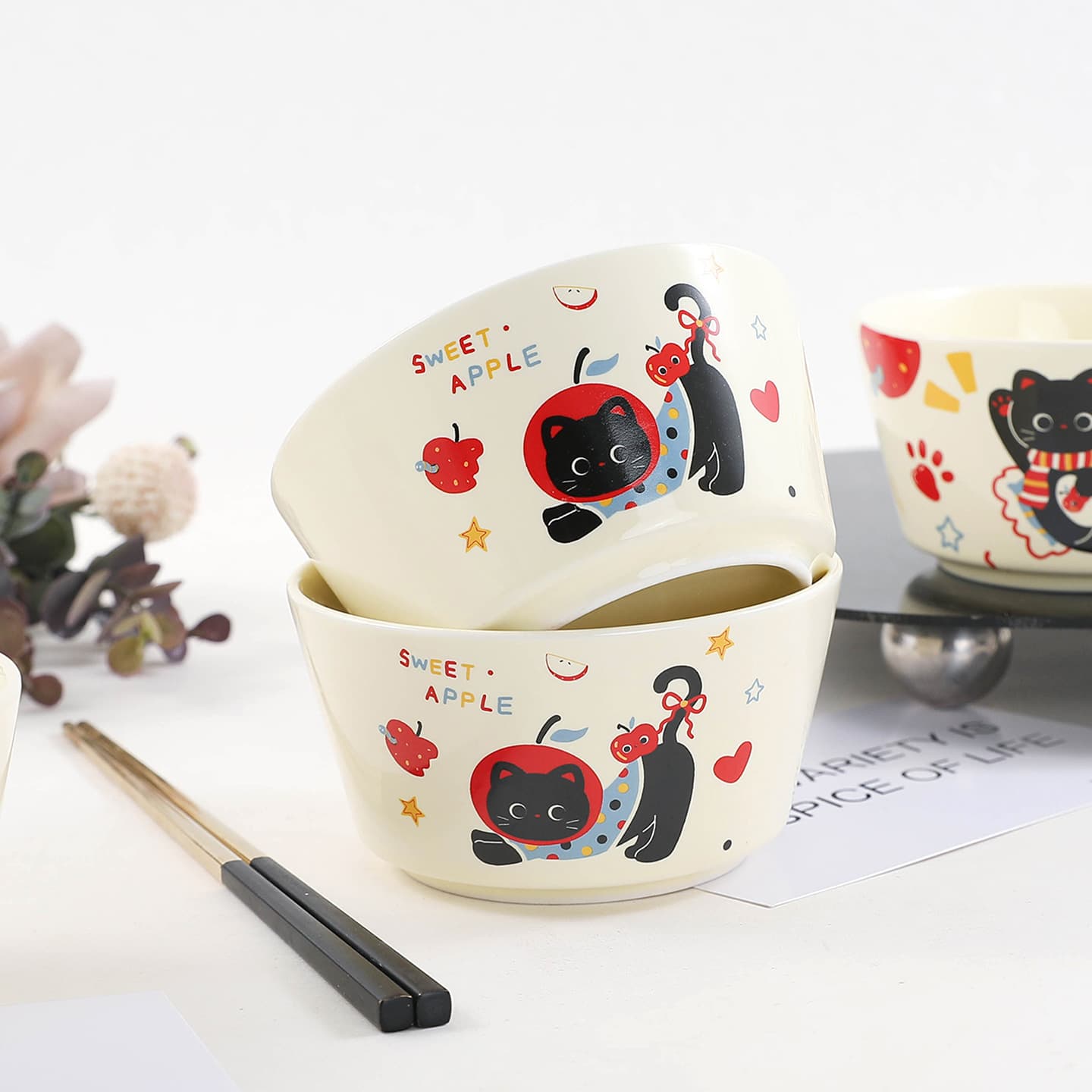 Cute Cat Bowl Ceramic Rice Bowl Adorable High-Quality Cartoon Dessert Bowl Fruit Salad Bowl Home Rice Bowl