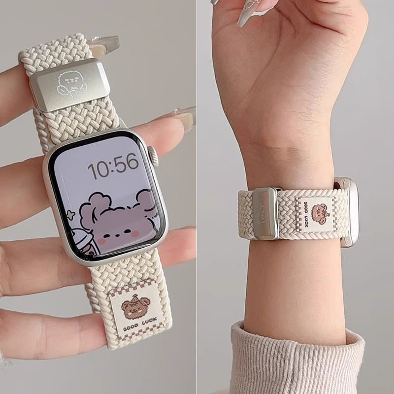 Music Bear Nylon Braided Magnetic Strap for Apple S11 Watch Apple Watch S10 9 8 SE Cute