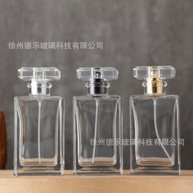 Ready supply T-shaped cover glass perfume bottle 50mL rectangular transparent perfume press spray bottle perfume sub-bottle