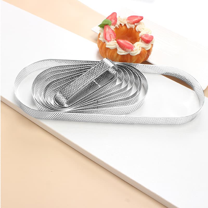 430 Stainless Steel French Perforated Tart Ring Oval with Holes Baking Cake Mousse Ring Cheese Mold