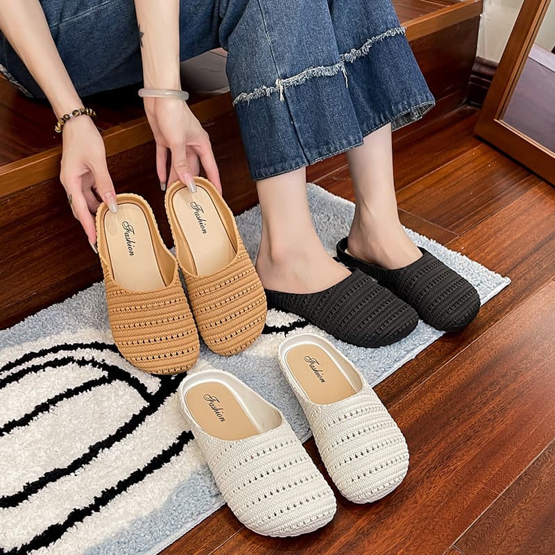 Summer New Style Baotou Slippers for Women's Home Indoor Non-Slip Breathable Versatile Lazy Outer Wear Lightweight Flat Slippers