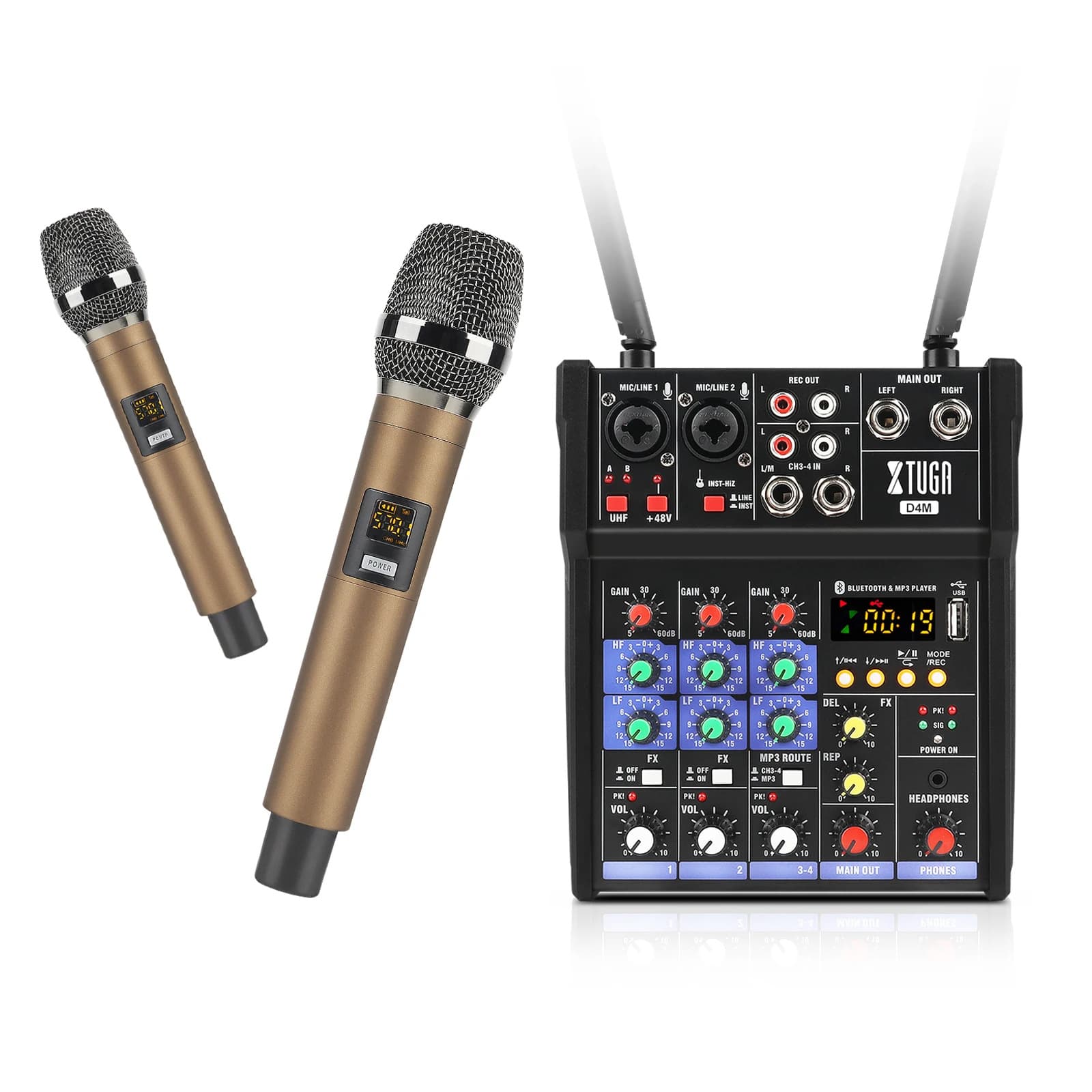 UHF Dual Channel Wireless Microphone Handheld Microphone Home KTV Audio Mixer