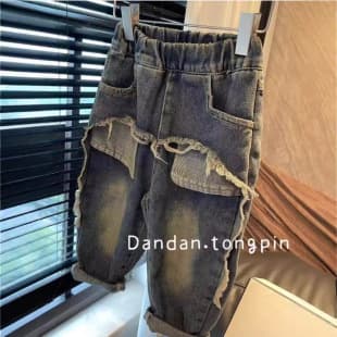 Cool Kids Jeans Straight Long Pants Japanese Loose Ripped Washed Boy Big Middle Child Denim Street Trendy