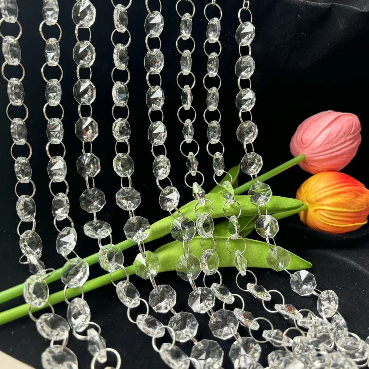Acrylic wedding crystal bead curtain and chain, wedding stage ceiling decoration, beaded string, octagonal bead partition