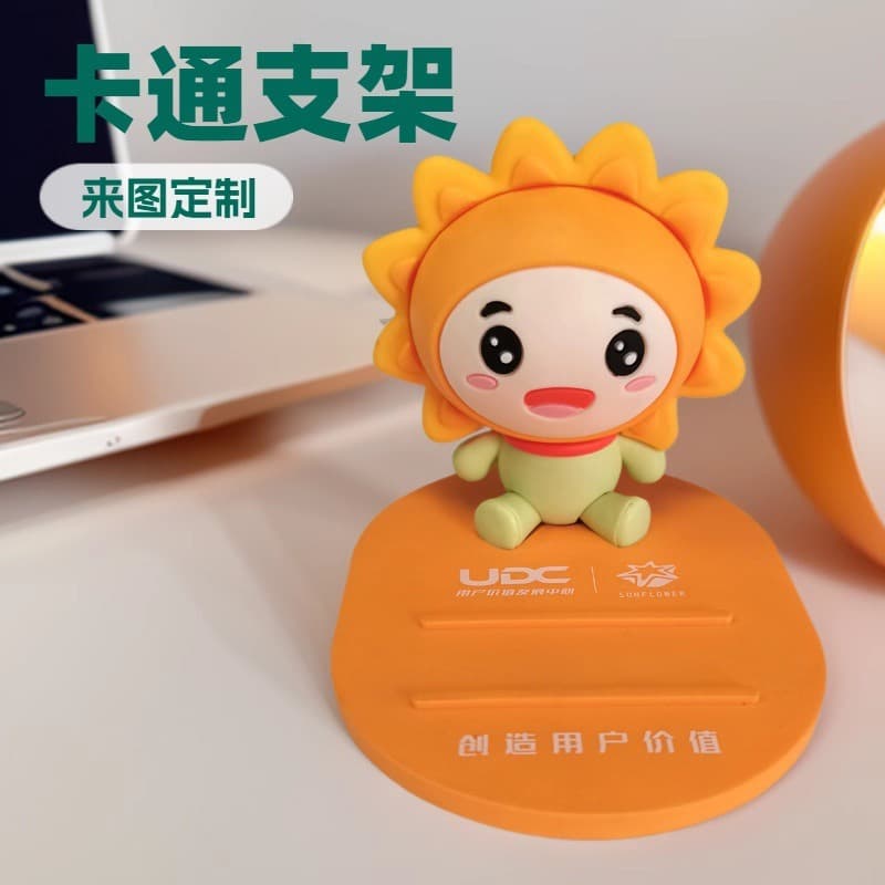 PVC Soft Rubber Phone Stand with 3D Cartoon Figurines, Creative Craft Gift, Personalized Design Small Decor
