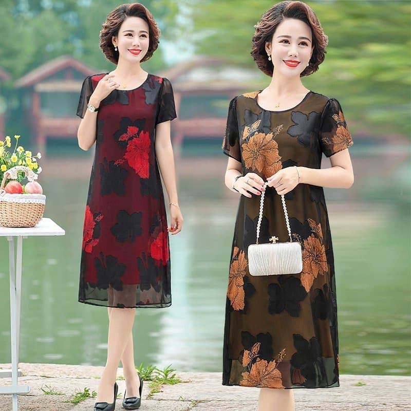 Floral print dress for women, fashionable summer new style, Korean style, loose fit, plus size, hides belly and slimming chiffon dress