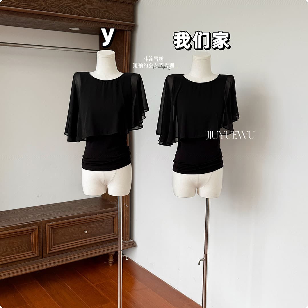ZY625 Summer vacation temperament cloak chiffon short-sleeved date women's new irregular fashion top