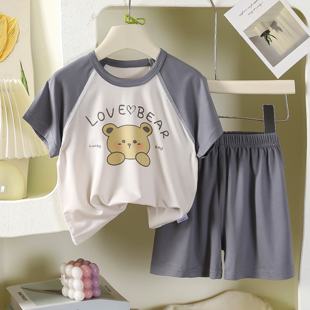 Summer Children's Short Sleeve Set Tencel Lyocell Homewear Pajamas Two-Piece Lightweight Thin Sports Set