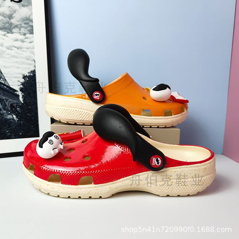 Pringles Mustache Chips Collab Clog Summer Couple Unisex Beach Shoes Hollow Cartoon Decoration Drop Shipping