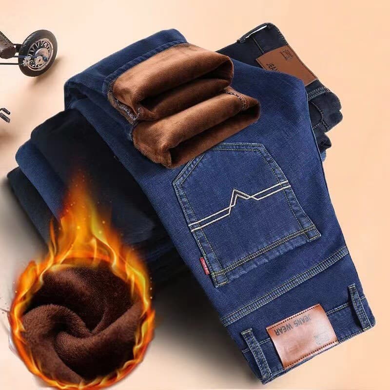Autumn and winter new jeans men's velvet casual men's pants youth work men's loose straight warm versatile pants