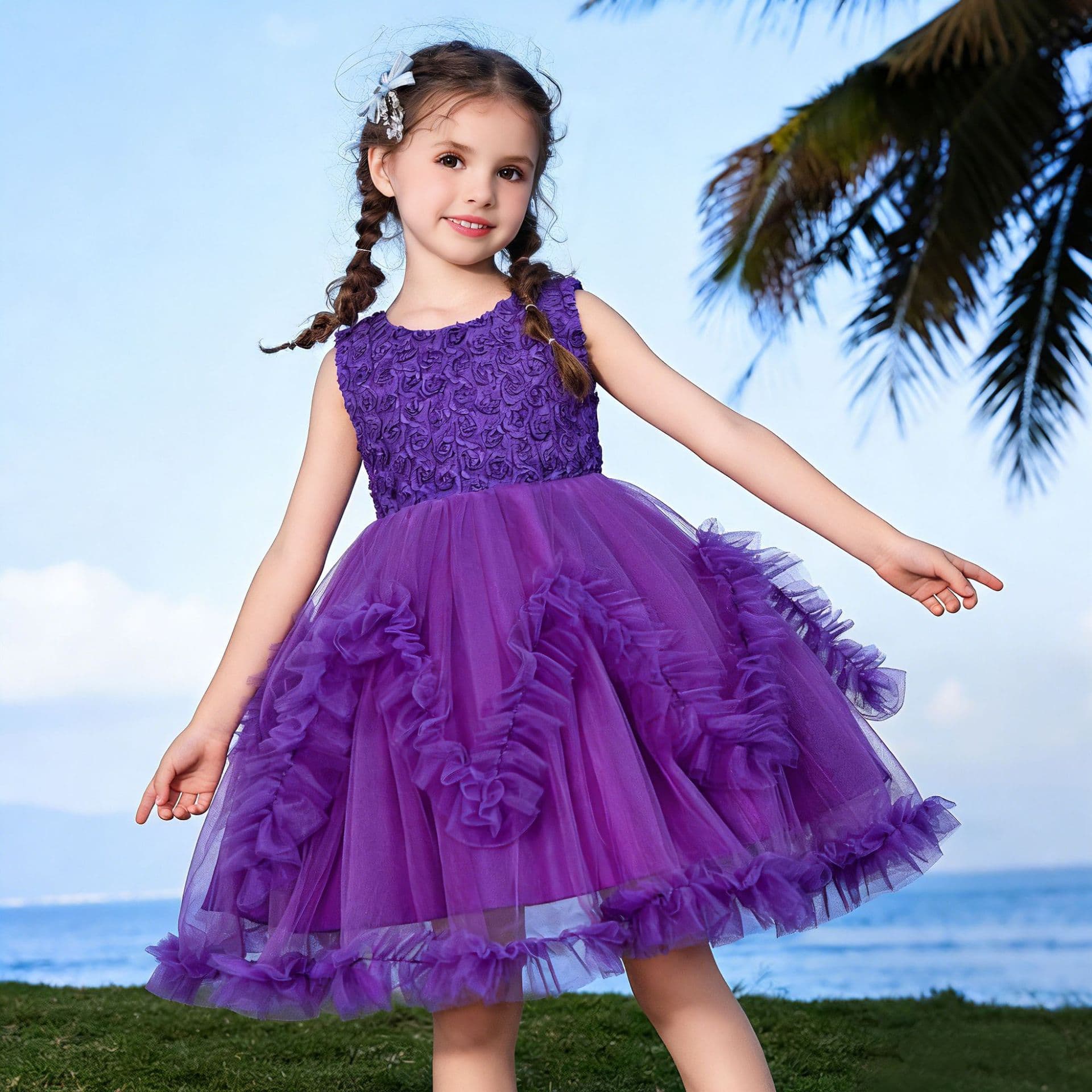Clearance Sale Children's Irregular Tulle Princess Dress Flower Girl Wedding Dress Piano Performance Costume