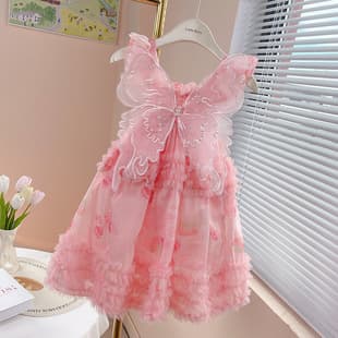 Children's Summer Dress Girls Butterfly Fairy Princess Tutu Dress Mesh Tutu Skirt