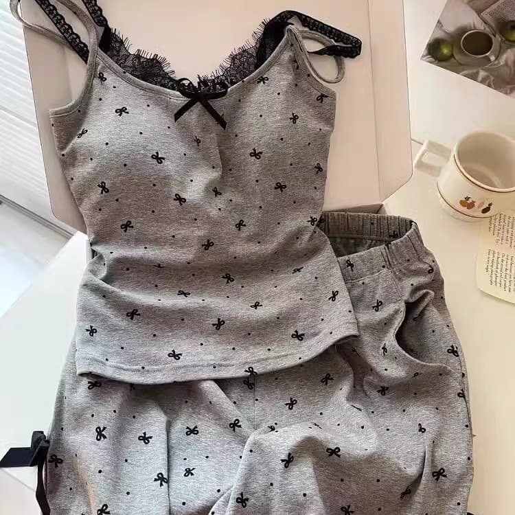 2026 New Style Camisole Pajamas for Women, Cute Summer with Padded Cups, Sexy Lace Trim, Thin Homewear Set