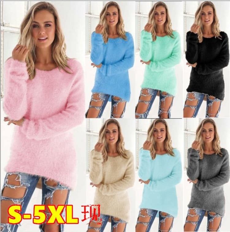 T136#-EBAY AliExpress Fall/Winter Bestseller WISH Fashion Solid Color Long-Sleeve Women's Sweater Top
