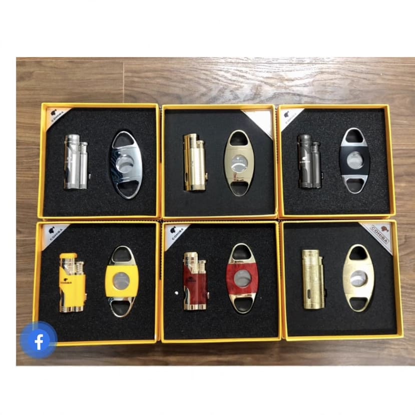 COHIBA Cigar Lighter Stainless Steel Sharp Cigar Scissors Two-piece Set Windproof Lighter Hole Punch Cigar