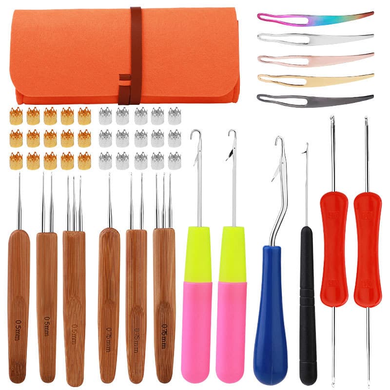Cross-border Hot Selling Wooden Handle Hair Extension Crochet Hook, Wig Weaving Crochet Hook, Hair Extension Braiding Tool Crochet Set