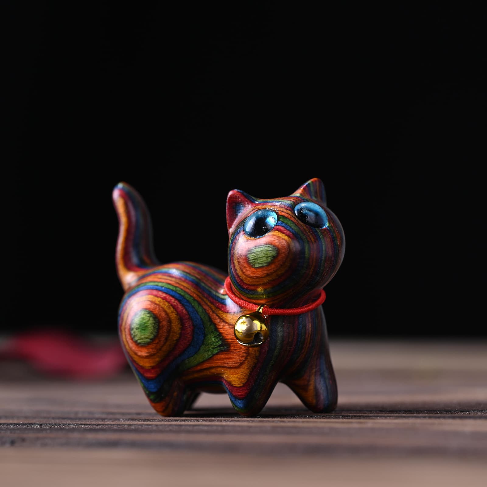 Rainbow Wood Carved Cute Cat Hand Grips - Rainbow Tilted Head Kitten Mini Desktop Ornaments, Creative Home Crafts