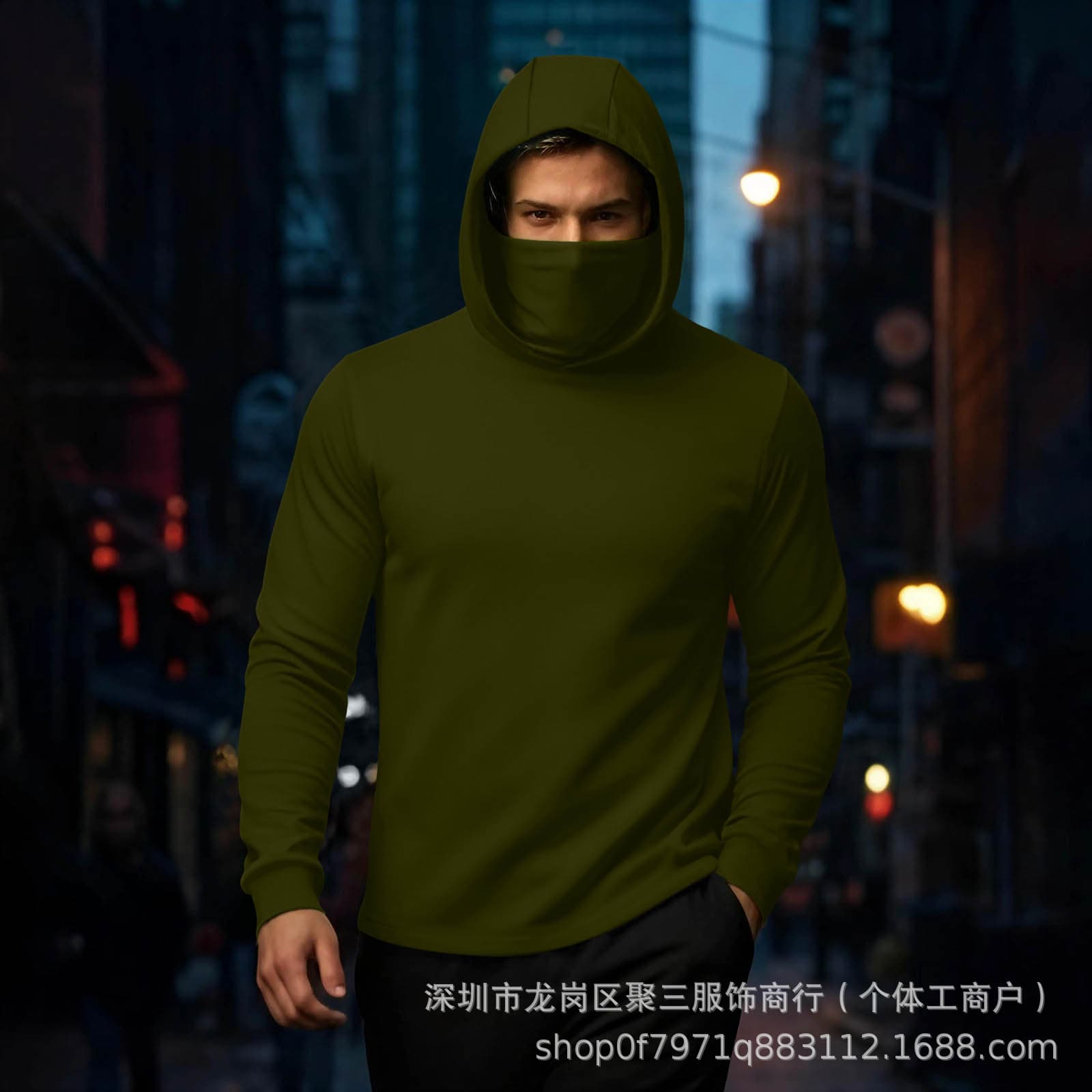 AliExpress Men's Slim Fit Outdoor Sports Breathable Solid Color Long Sleeve Hooded Warm Fashion Balaclava Hoodie