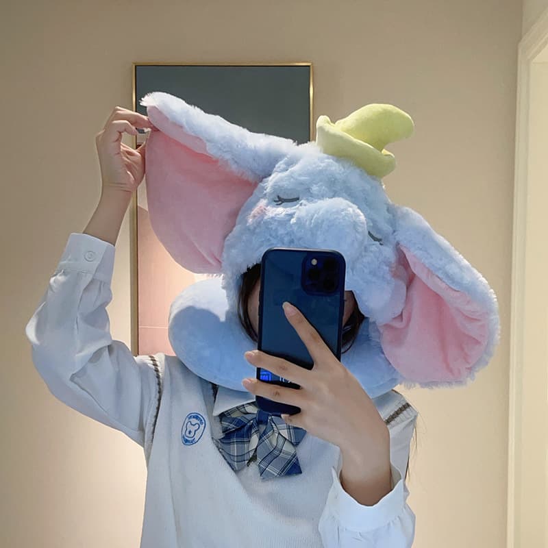 Cartoon Cute Hooded U-Shaped Pillow Dumbo Marie Cat Hooded Neck Pillow Office Nap Travel Portable Neck Support