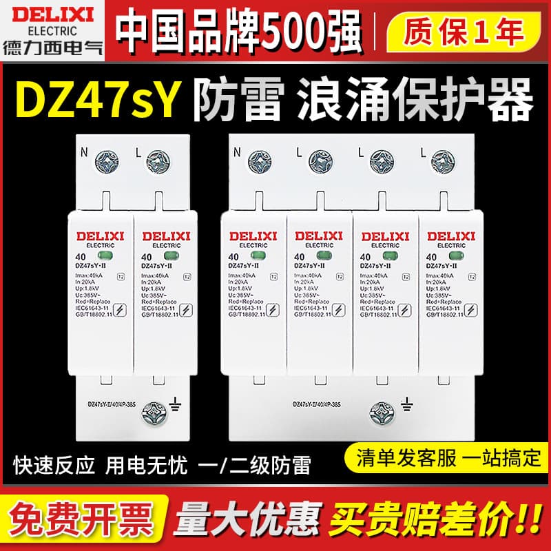 Delixi Surge Protector DZ47SY Lightning Surge Switch, 2P Home 4P Lightning Arrester 20KA/40KA for Home Use