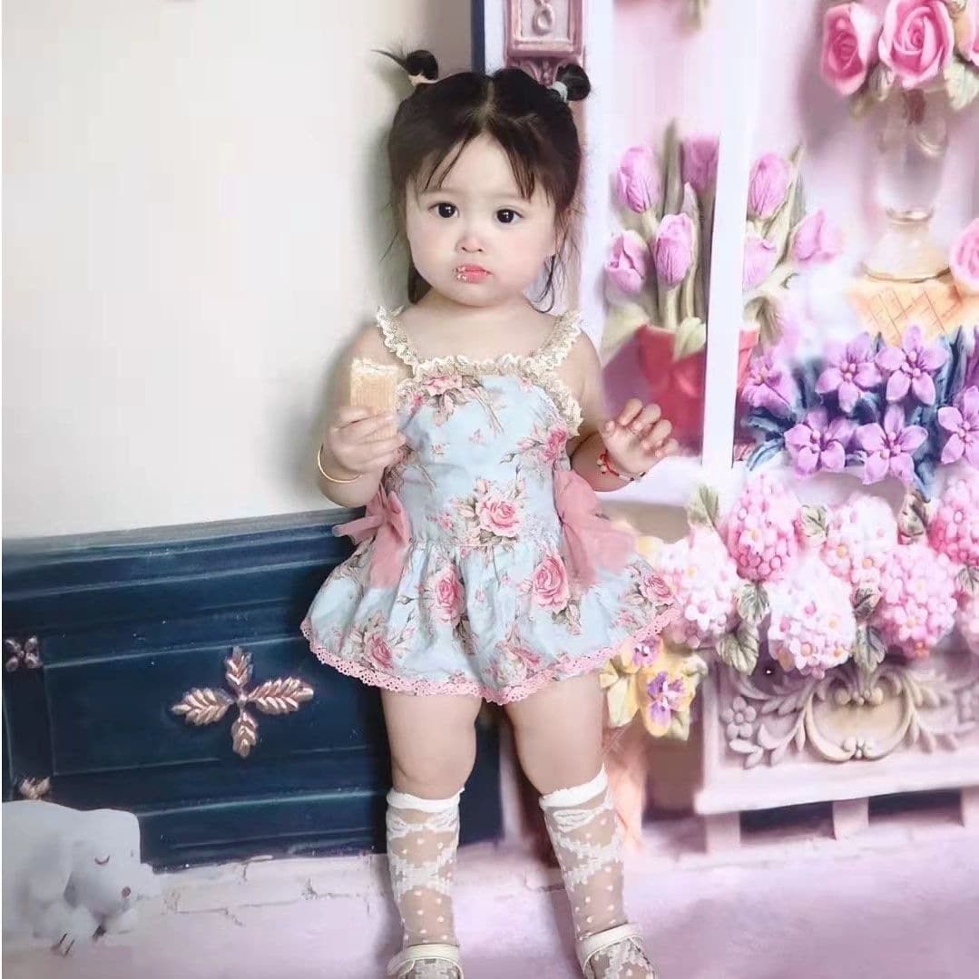 Summer Baby Princess Romper Dress for Toddlers, Lolita Bodysuit Dress for Girls, Baby Backless Halter Dress