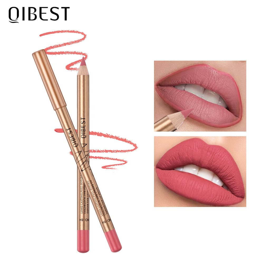 Qibest Lip Liner Set, Color-Rich, Smudge-Proof, Long-Lasting, Non-Stick Matte Gold Tube Lip Liner, 12 Colors Makeup