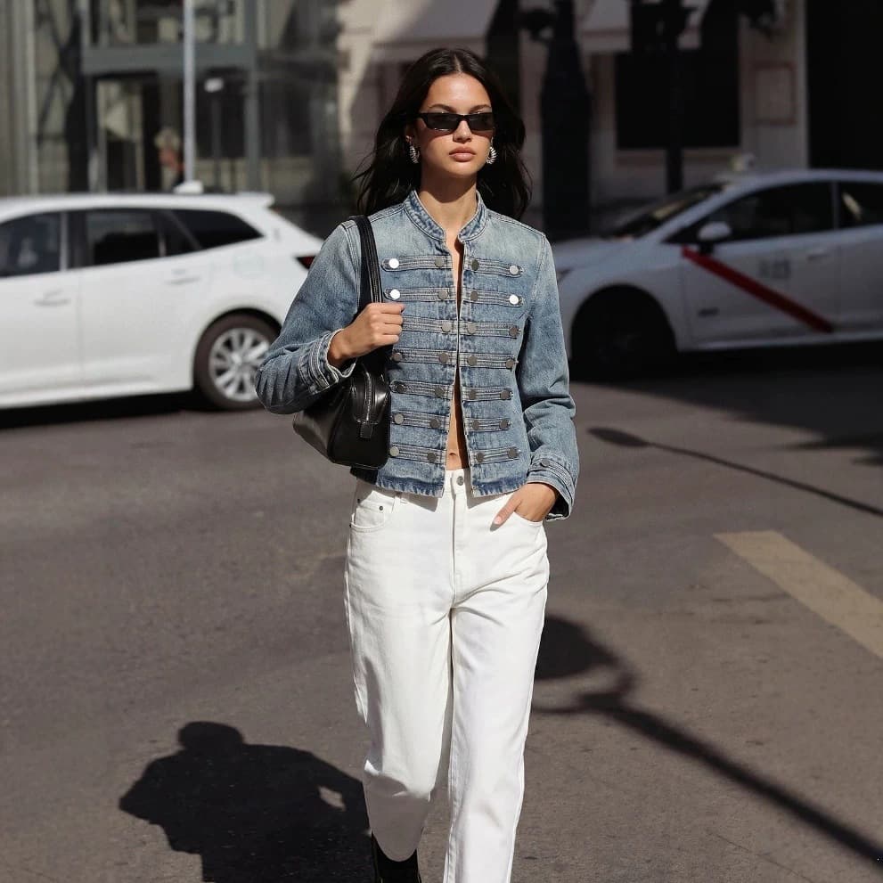 26 EU/US Amazon AliExpress Cross-border New American Retro Street Style Distressed Washed Double-breasted Denim Jacket