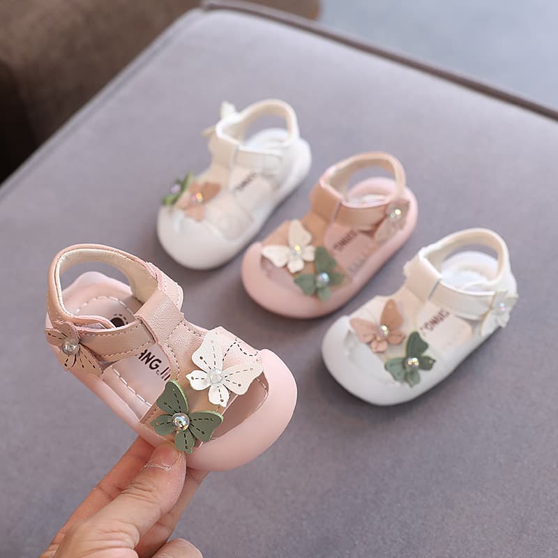 Princess Style Baby Girl Shoes Soft Bottom Anti-Slip Summer Sandals Toddler Learning to Walk Footwear Low Cut Magic Tape