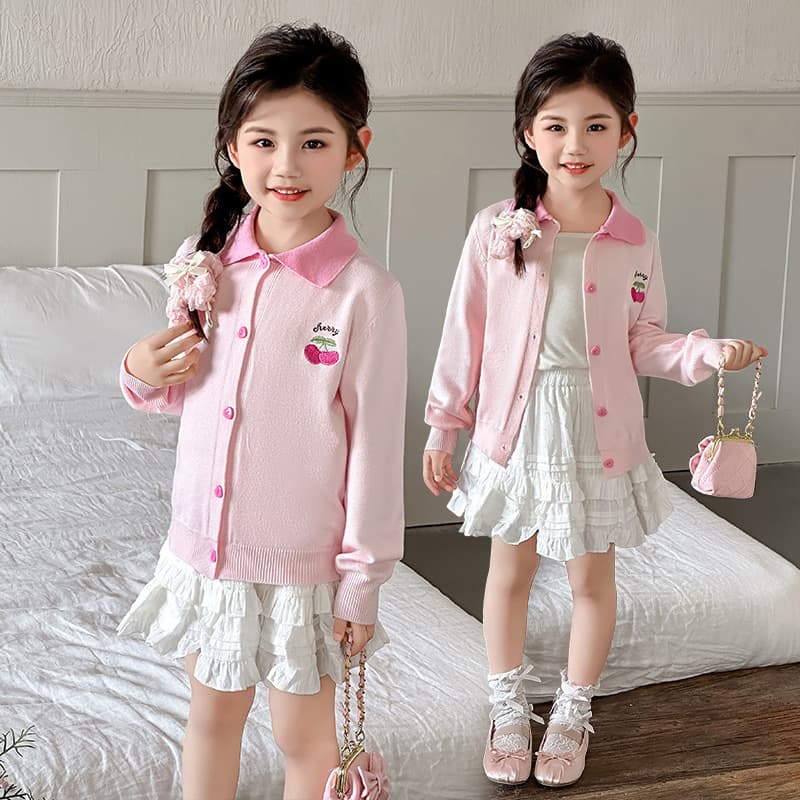 Girls' Knit Cardigan 2025 Spring/Autumn New Coat Embroidery Top, Chic Long Sleeve Sweet Little Girl Sweater