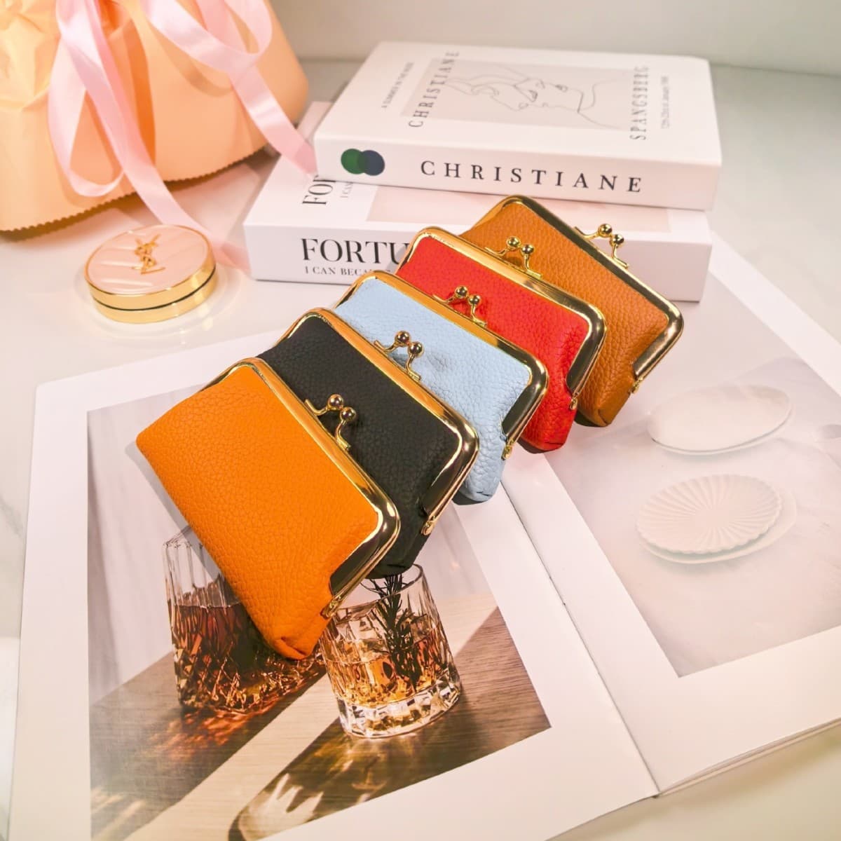 New Mini PU Pebbled Leather Coin Purse for Women, Portable Storage Bag, Fashionable Lipstick Bag, Small Clasp Bag, Accessory Bag