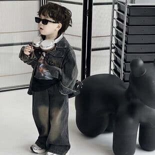 Children's Denim Suit 2026 New Trendy Spring/Autumn Korean Retro Loose Boy Girl Streetwear Two-Piece Set