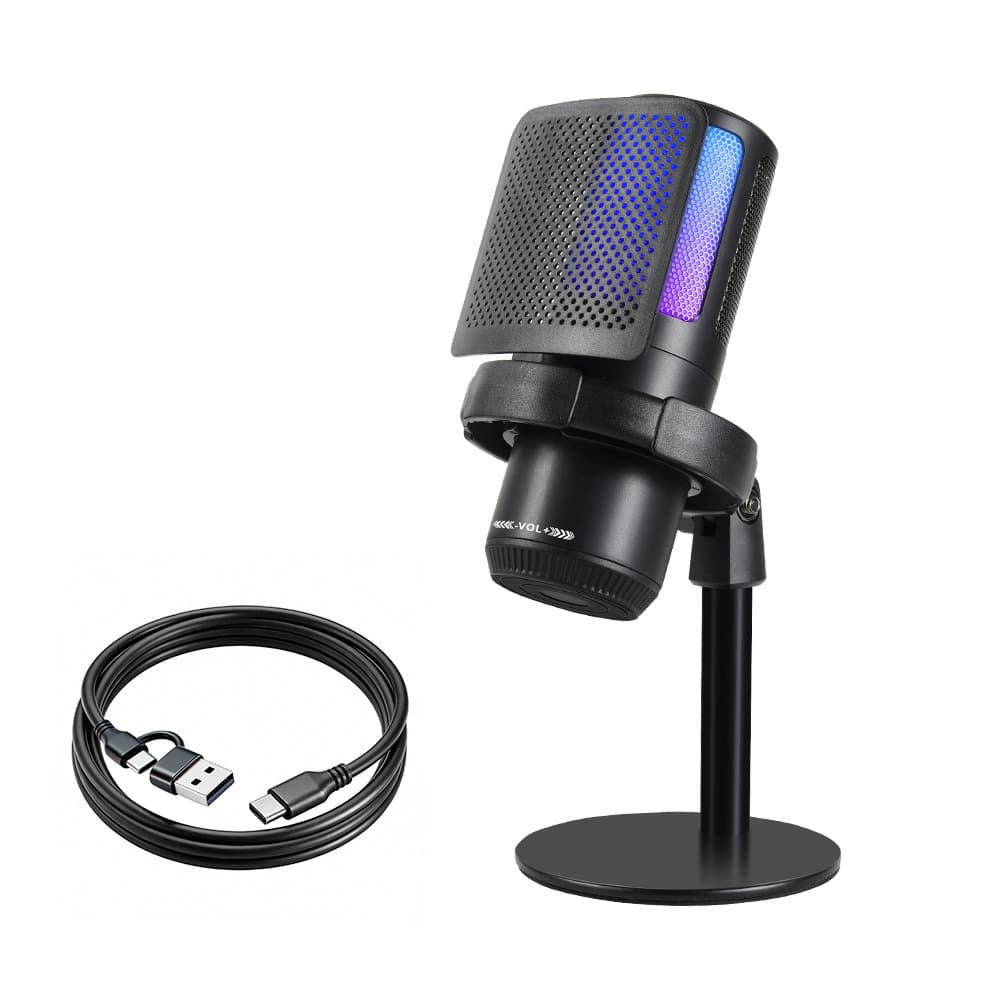 Cross-border USB Desktop Microphone Boom Arm for Live Streaming, Gaming, Recording, Karaoke, One-Key Mute with Monitoring RGB Microphone