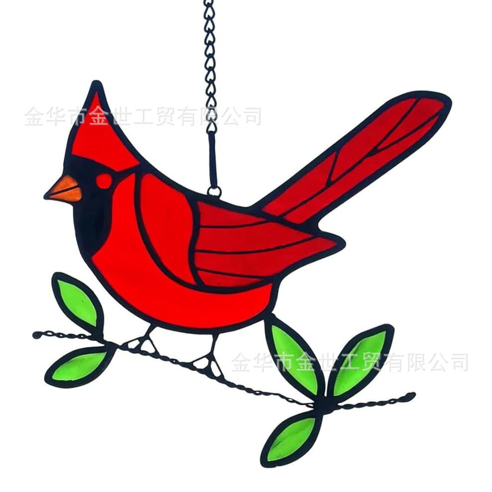 Cross-border Stock Red Cardinal Suncatcher Crystal Wind Chime Window Hanging Ornament