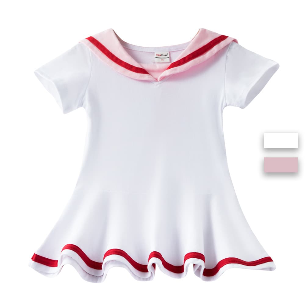 Girls' Dress 2023 Summer New Fashionable Contrast Color Cotton A-Line Skirt Short Sleeve Children's Short Dress