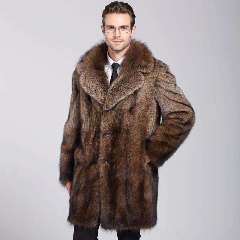 Foreign trade cross-border new men's imitation mink coat mid-length business casual large size men's brown mink coat winter