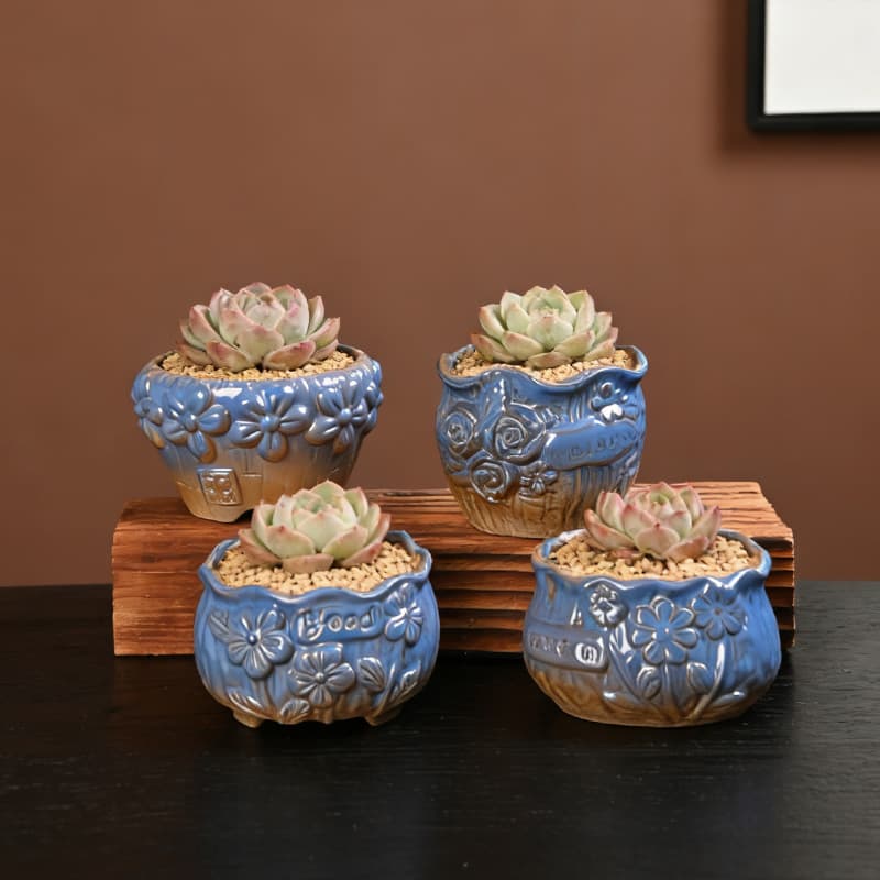 Bay Window Flower Pot Combination Set High and Low Ceramic Pots for Bedroom Windowsill Succulent and Pothos Matching Pots