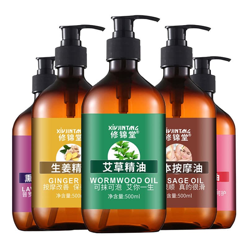 Grape Seed Oil Massage Oil for Beauty Salons, Mugwort Ginger Moisturizing Hydrating Rose Essential Oil Large Bottle