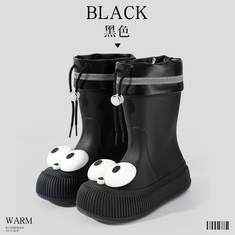 Fashion Women's Rain Boots, Outdoor Wear, Non-Slip, Waterproof, Fleece-Lined, Family Matching, Mid-Calf, Children's Rain Boots