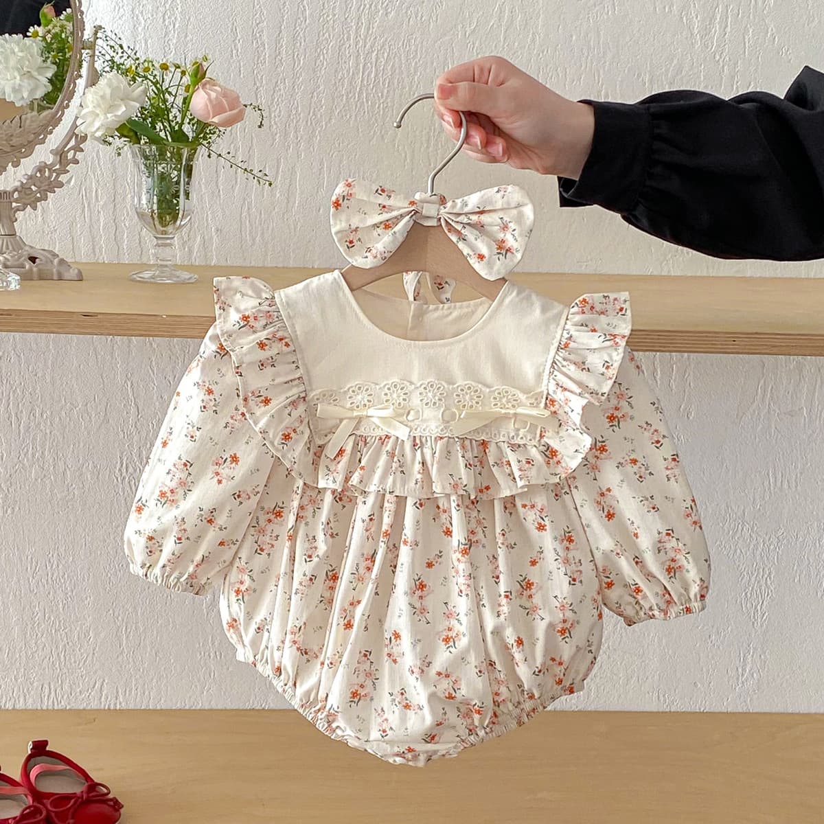 Baby girl pure cotton bag 26 spring baby clothes girls floral dress early spring new fashionable sister outfit