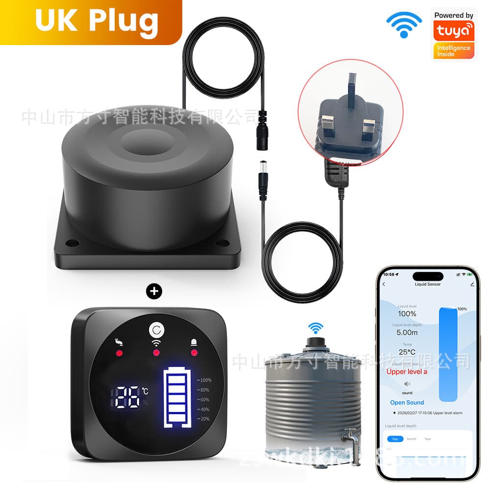Tuya Smart Home WiFi Liquid Level Sensor App Remote Detection Ultrasonic Water Tank Tower Water Level Detector